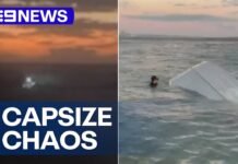 Three rescued after boat capsizes off Gold Coast beach | 9 News Australia